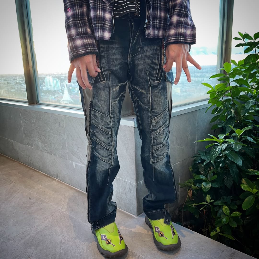 SaveClip.App_730397798_18102620111172872_485968934659049749_n PPFM early Y2K bandage punk denim jeans Blue Medium - Image 1
